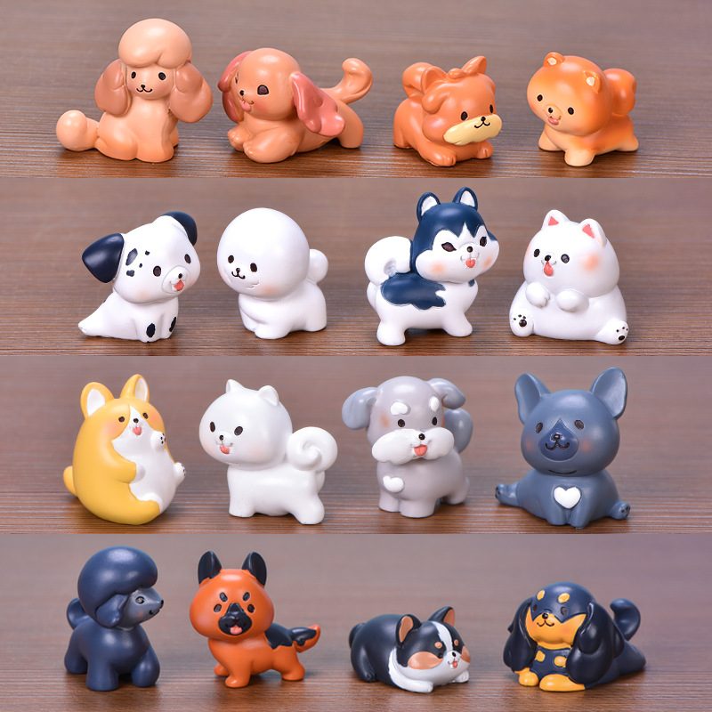 17 Styles Resin Animals Pet Dog Models Kirky Samoyed Pomeranian Poodle Yorkshire Terrier Schnauzer Figurine Wholesale Mini Fairy Garden Accessories Supplies Pot Bonsai Fairy Garden Ornament Small Artificial Dog